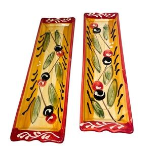 Colorful Ceramic Olive Design Spoonrest Pier 1 Handpainted Spain